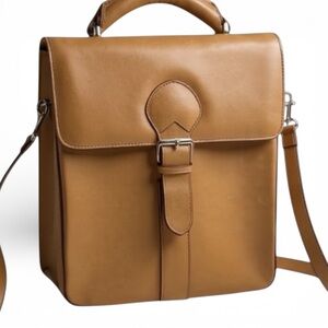 Levenger Tan Brown Leather Wine Carrier Messenger Bag – Rare – Crossbody